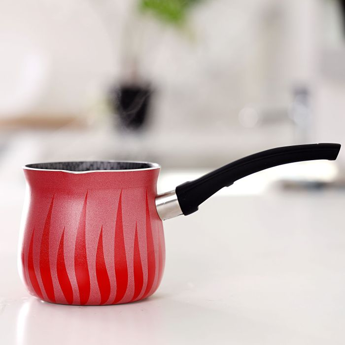 Royalford RF8273 Flame Coffee Warmer - 1.9 Mm Thickness| Turkish Coffee, Tea, & Milk Pot - Aluminium Build, Soft Touch Handle & Perfect Pouring Spout