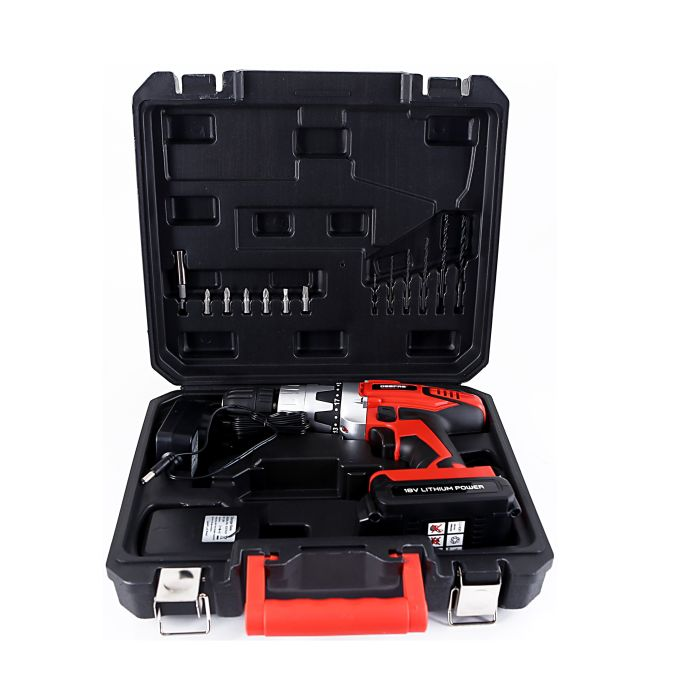 Geepas GCD7629 13 Pcs Cordless Drill 18V, 1.3Ah X 1 Lithium Ion Battery, Has Built-In Impact Function, No Load Speed, Less Power Consumption, LED Light, Battery LED (Lithium Ion)