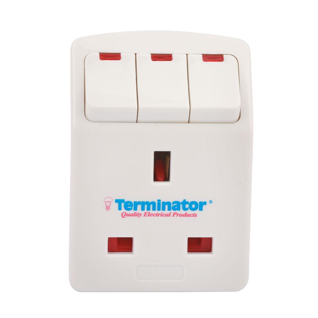 3 Way UK Socket Multi Adaptor With Individual Switch With 2 Pin Allowed Shutter, PC”