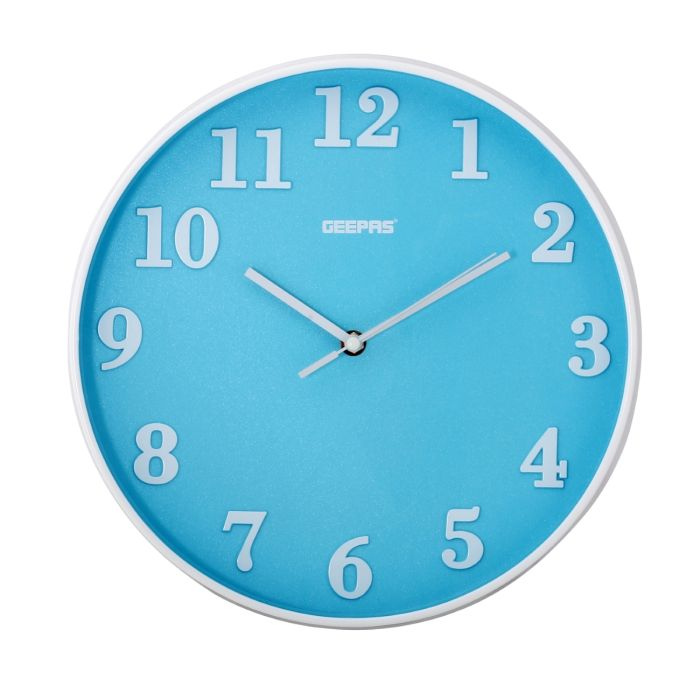 Geepas Wall Clock 3D Numbers - Silent Non-Ticking, Round Decorative Wall Clock For Living Room, Bedroom, Kitchen (Battery Not Included) | 2 Years Warranty (Sky Blue)
