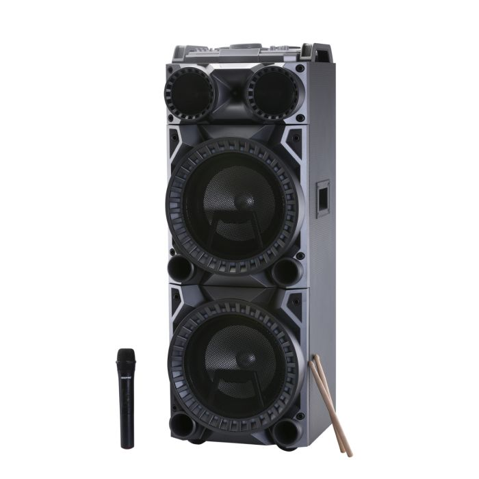 Geepas Professional Speaker With Drum Kit Panel - 7 Pad Digital Drum Kit Portable Speaker LED Display With Wireless Microphone | Compatible With USB/SD Card/FM/ AUX | 2 Years Warranty