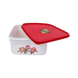 Royalford Square Storage Bowl - Plastic - White & Red - 3 LITER