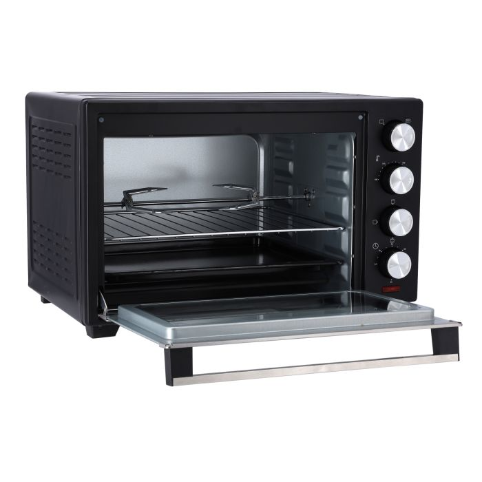 Geepas GO34046 38L Electric Kitchen Oven - Powerful 1600W With Crumb Tray, 60 Minutes Timer & Rotisserie & Convection Function | 6 Selectors For Baking & Grilling | 4 Accessories Included
