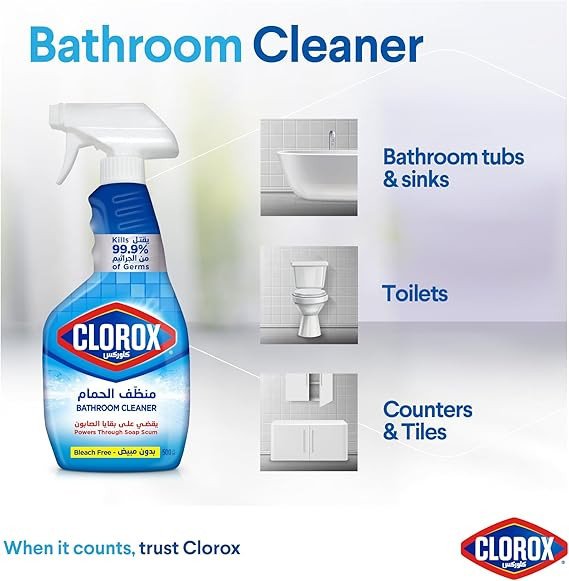 Clorox Bathroom Spray Cleaner, Bleach Free, 500 ml, Kills 99.9% Of Germs, Powers Through Soap Scum, Bleach Free