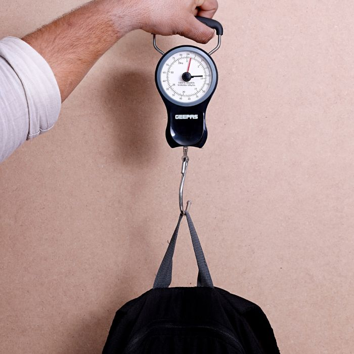 Geepas Portable Scale - Hanging Scale Luggage Fishing Balance Pocket Crane 38 Kg | Mechanical Luggage Scales With Double Pointer & 1M Tape | 2 Years Warranty