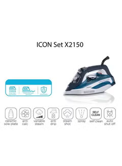 Steam Iron with Ceramic Soleplate/Anti-Drip/Anti-Calc/Auto Shut-Off/Self Clean Function 380 ml 2400 W X2150-B5 Blue/White