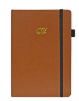 FIS Budget Planner with Elastic Pen Loop, Vinyl, Size A5, White Paper, 100 GSM, 128 Pages, Hard Cover, Round Corners, Colour Brown - FSORA5BPLANVBR