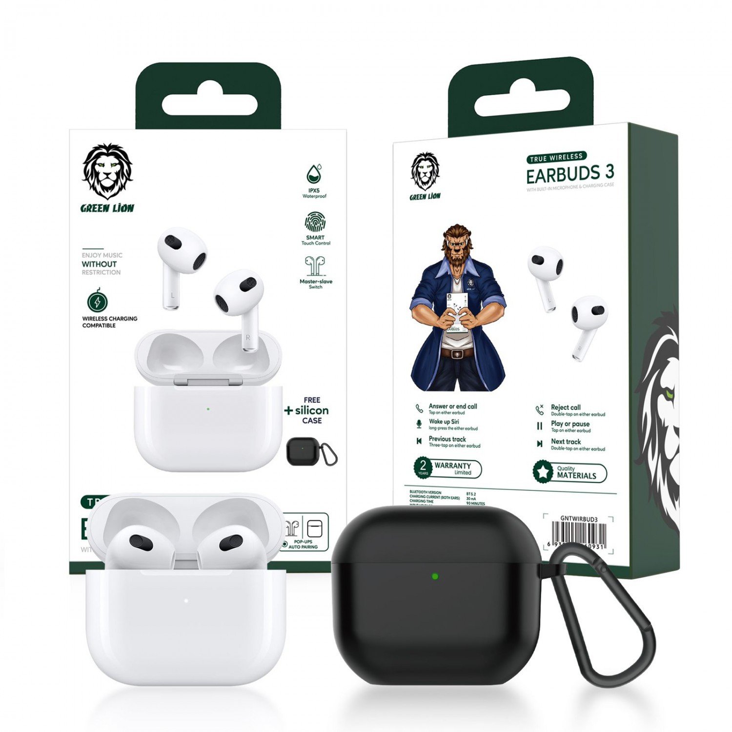 Green True Wireless Earbuds 3 - White