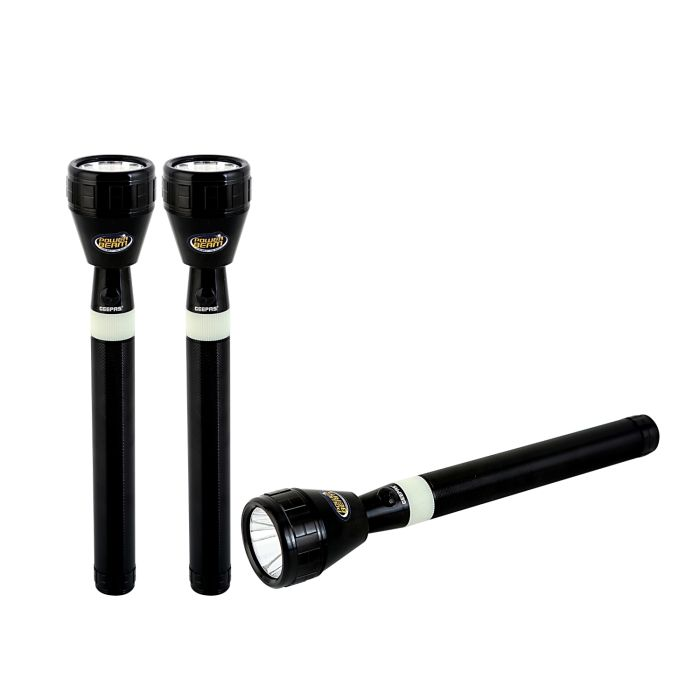 Geepas 3 PCS Rechargeable Family Pack LED Flashlight 1450mAh 280mm - Super Bright Light Rechargeable Flashlight| Aluminium Body, Durable CREE LED Lights | 2000M Distance Range | 2 Years Warranty