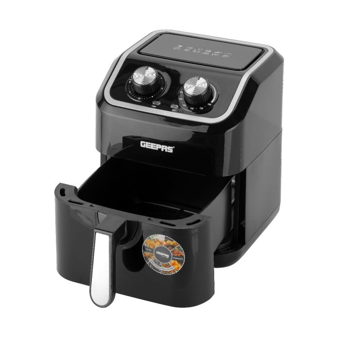 Geepas Air Fryer- GAF37528| 1600W, 5 L Capacity With A Rack| Equipped With VORTX Air Frying Technology, Oil Free Cooking| Adjustable Timer And Temperature, 1-30 Minutes Timer|
