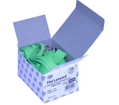 10-Piece FIS Neon Flat Lanyard Green with Metal Hook & Safety Buckle, 2X90cm - FSNASNGR/10