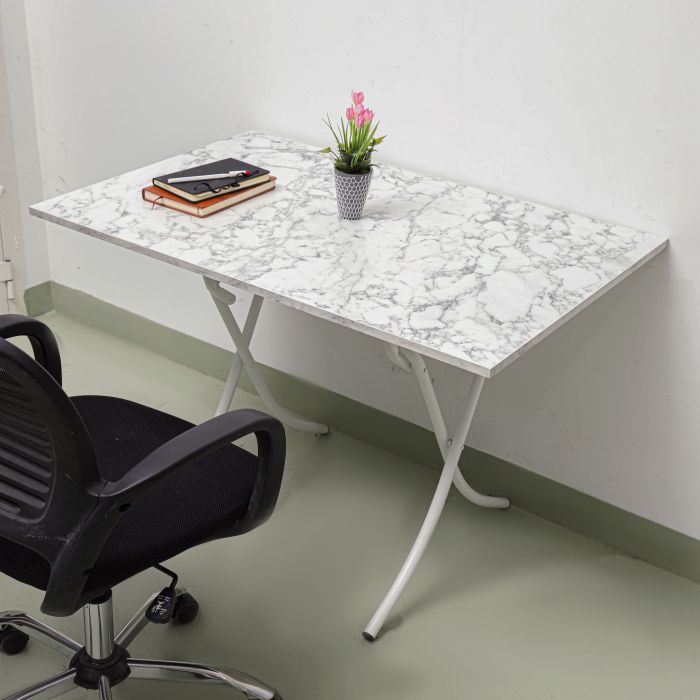 Rectangular Table, Marble Design Portable Table, RF11001 | 110x70cm Rectangular Kitchen Dining Table | Modern Small Coffee Table | Living Room Accent Table With Metal Legs