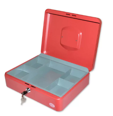 FIS Cash Box with Key 12 Inch, Matt Finish Red Color - FSCPTS0019RE