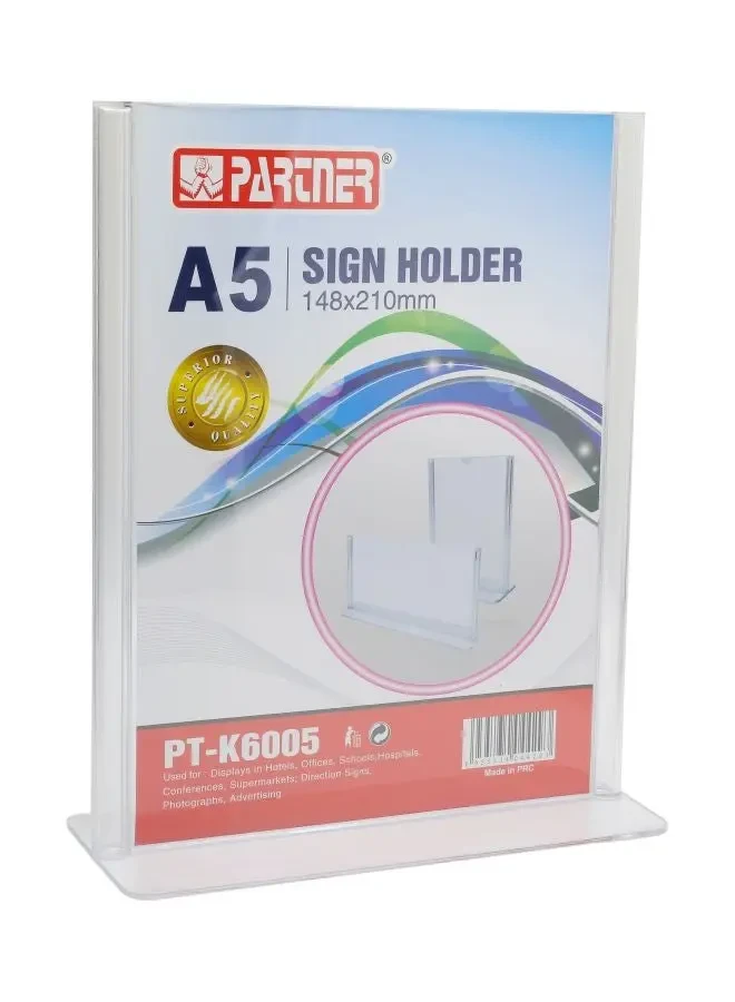 Partner A5 T Shape Sign Holder Clear