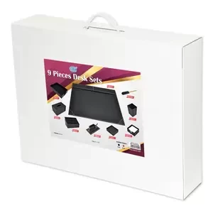 FIS 9 Pieces Executive Desk Set Italian PU, Black Color - FSDS172BK