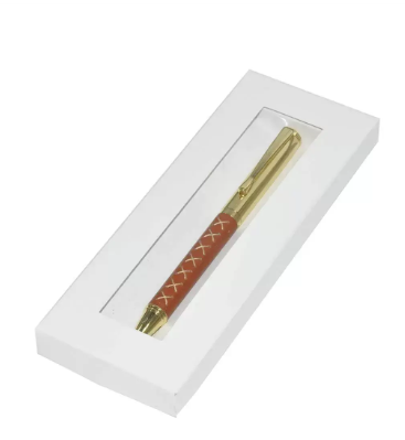FIS Gold Pens with Italian PU Wrapper and Gift Box, Brown Colour - FSPNGCSPUBR