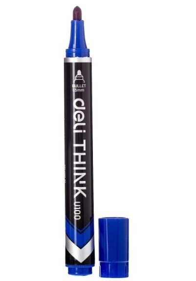 Deli Think U100 Permanent Marker, Bullet 1.5mm, Blue, 12 Pieces/Pack
