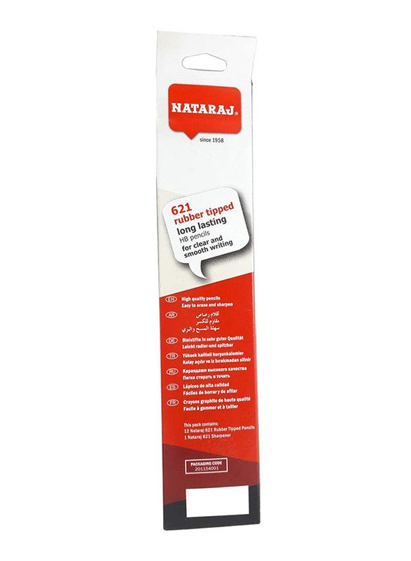 Nataraj 12-Piece 621 Rubber Tip HB Pencils with Sharpener, Black/Red