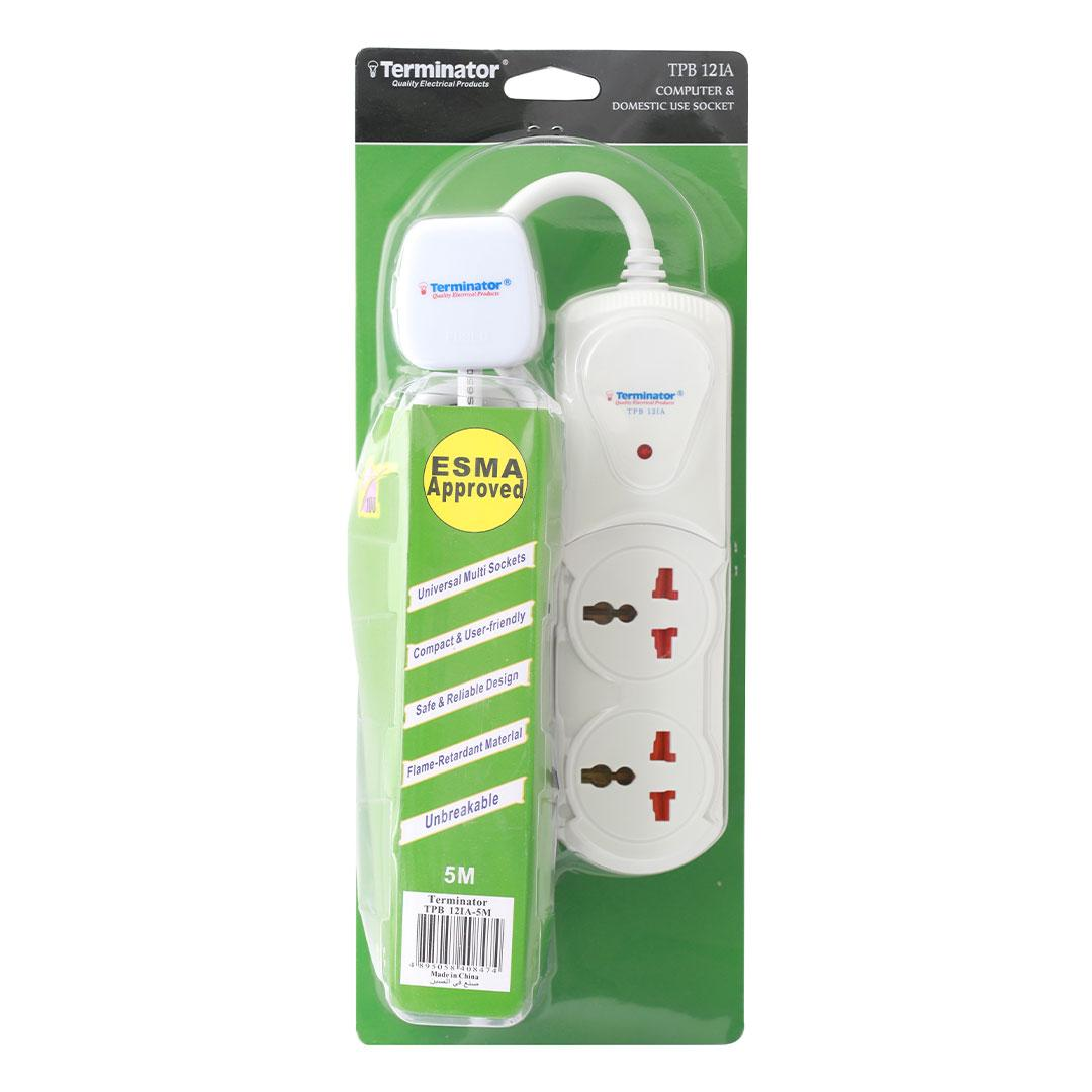 2 Way Universal Extension Socket With LED 5M Cable