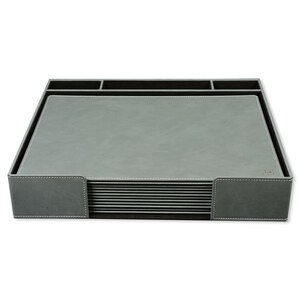 FIS Executive Conference Room Set of Bonded Leather Desk Blotter, Coaster and Pen Holder with Pen - Grey - FSDSCONFRSETGY