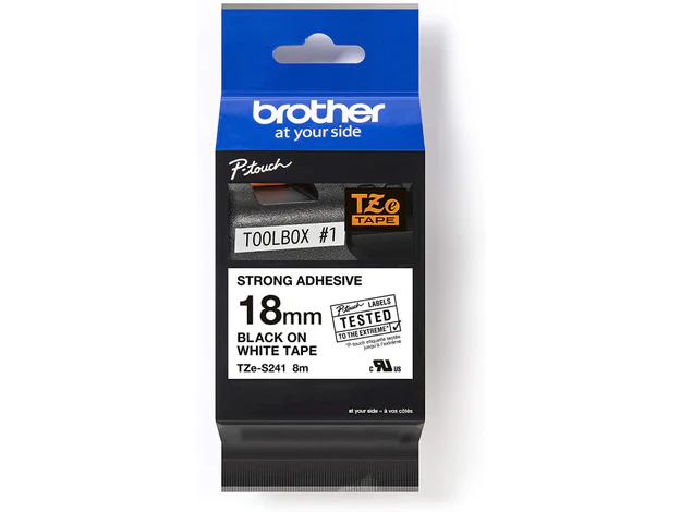 Brother P-touch 18mm TZ-S241 Strong Adhesive Tape, Black on White