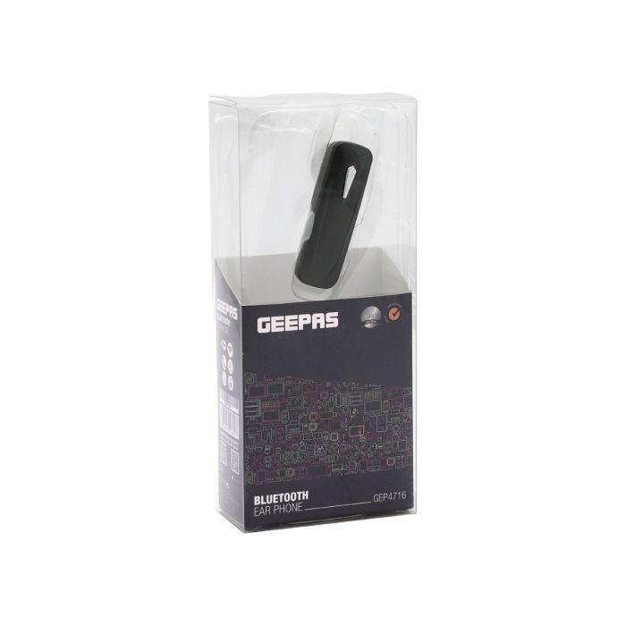 Geepas GEP4716 - Bluetooth Ear Phone - Single Bluetooth Earpiece Headphone Wireless Earphone 2.5Hrs Talk Time | 60 MAh Battery, Hands Free | Business For IPhone Mobile Phone, HD Sound Function For Mee
