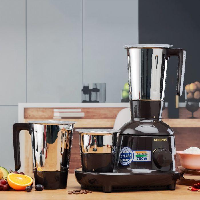 GEEPAS 3-In-1 Mixer Grinder, 750W Powerful Grinder, GSB44086 | Stainless Steel Jars & Blades | 3 Speed, Safety Twist Lock | Perfect For Dry & Wet Fine Grinding
