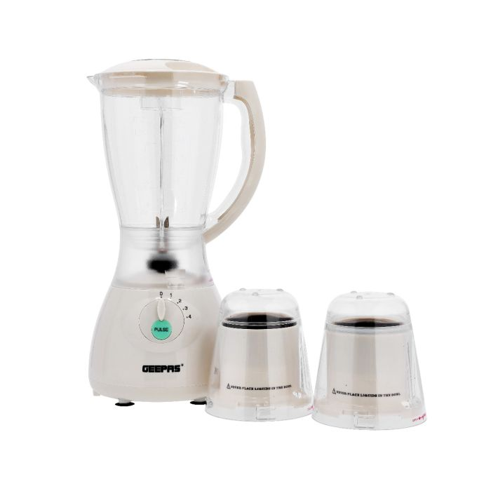 Geeepas 400W 3 In 1 Multifunctional Blender - Stainless Steel Blades, 4 Speed With Pulse | 1.5L Jar, Over Heat Protection | Coffee Grinder & Smoothie Maker