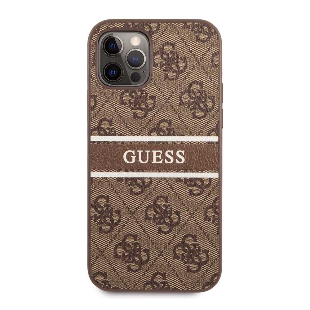 Guess PU 4G Stripe Hard Case for iPhone 12 / 12 Pro ( 6.1" ) - Brown