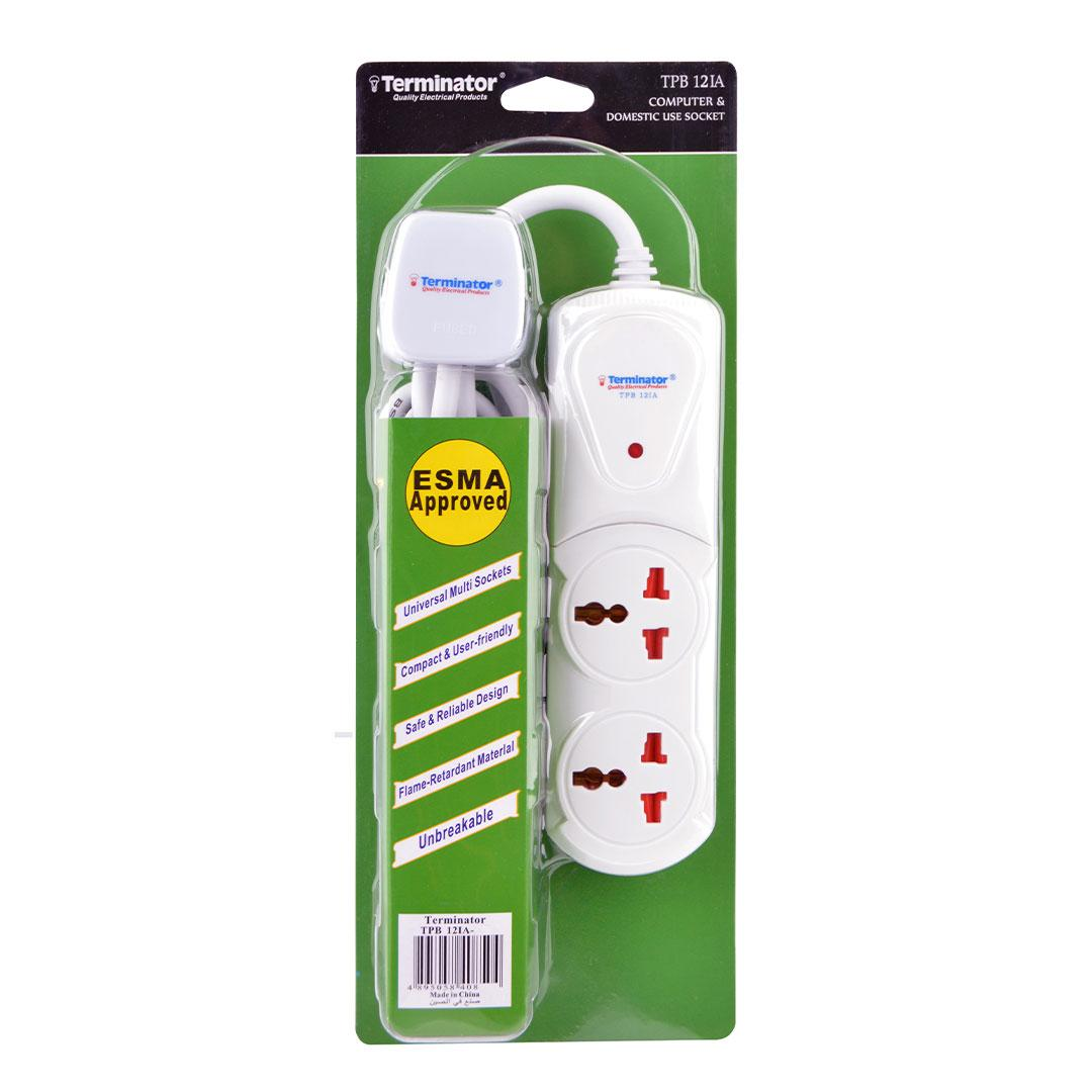 2 Way Universal Extension Socket With LED 3M Cable