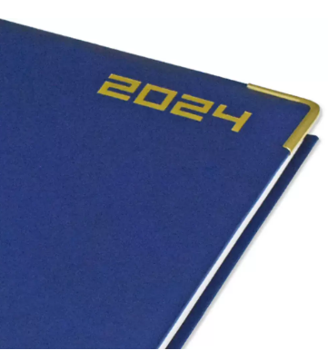 FIS 2024 A4 Diary English Vinyl 1-Side Padded Gold Corner Blue - FSDI48EG24BL