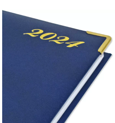 Fis 2024 A5 Diaryac,Gold Corners,English Vinyl 1Side Padded Blue -FSDI22E24BL