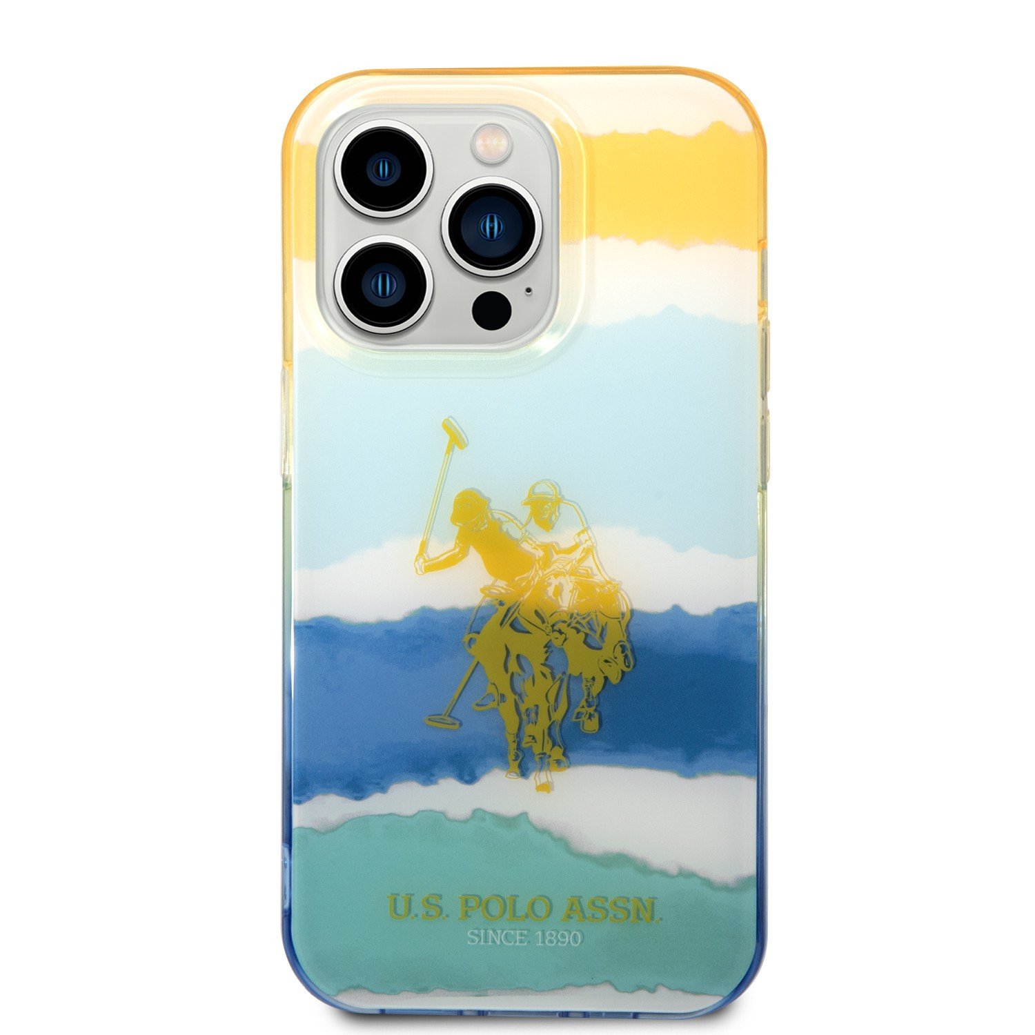 USPA PC/TPU Case With Blurred Stripes & Horse Logo For iPhone 14 Pro Max - Yellow