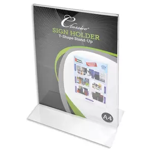 FIS T-Shape Stand-Up signholder Portrait,A4 Clear Pack of 6 Pieces