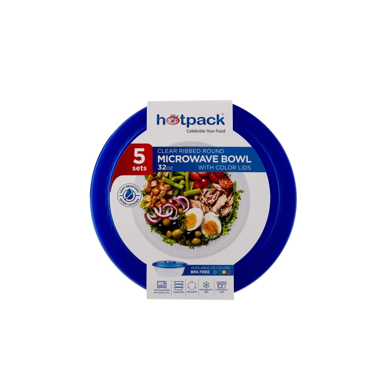 Round Ribbed Microwave Bowl With Color Lid 5 Pieces