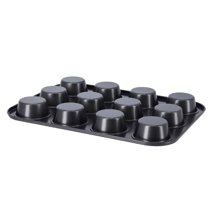 Royalford Non-Stick Bakeware Set - Includes Non-Stick Bun Pan, Cookie Sheet / Baking Sheet & 12Pcs Muffin Pan / Cupcake Pan - 3 Piece, Latte Brown With Comfortable Handle