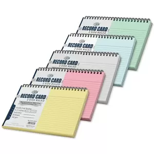 FIS Ruled Record Card 180 GSM 8X5 Inch Double Loop Spiral Pack of 5 Colors -FSIC85-180SP5C