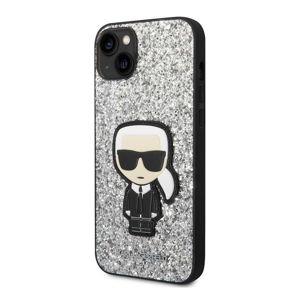 Karl Lagerfeld Glitter Flakes Case With Ikonik Patch For iPhone 14 Plus - Silver
