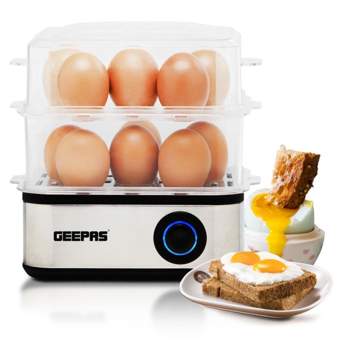 Geepas 500W Premium Electric Egg Boiler For 16 Eggs With Poacher & Omelette Maker Bowl, Can Boil, Poach And Make Omelettes