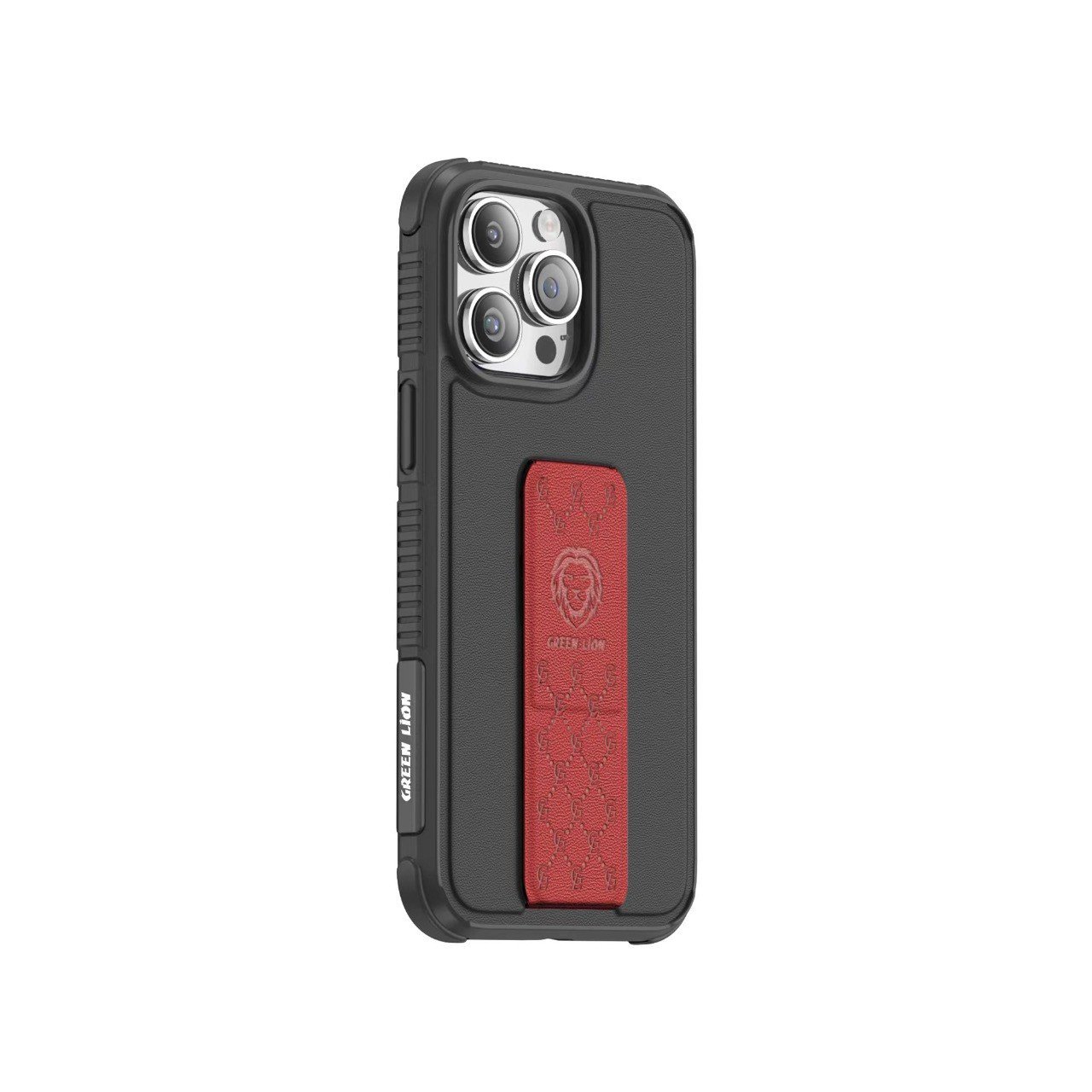 Green Lion Series 79 Case with Leather Wrist Band Stand for iPhone 14 Pro Max (6.7") - Red(Grip) / Black(Case)
