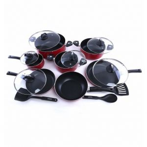 Royalford 16Pcs Non Stick Cookware - Non-Stick - Red