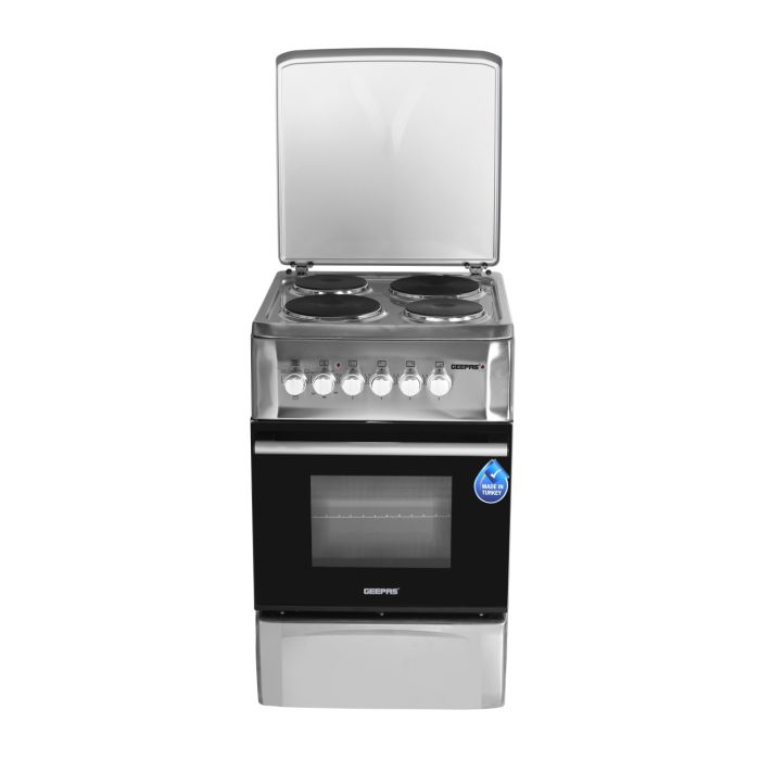 Geepas 50*55 Cm Electric Cooking Range - 4 Electric Hot Plates Convection Single Grill/Oven, Heavy Duty Metal Knobs Oven/Grill Function Glass Lid | Perfect For Cook, Bake & Grill | 1 Year Warranty