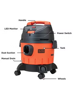 Drum Vacuum Cleaner With Wet And Dry Function 15 L 1400 W WDBD15-B5 Orange/Black