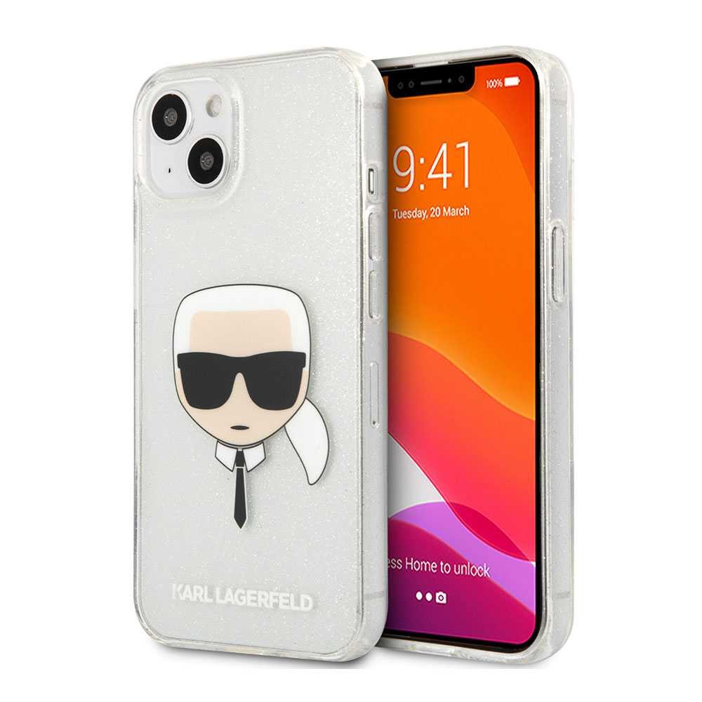 Karl Lagerfeld TPU Full Glitter Karl Head Case For iPhone 13 (6.1") - Silver