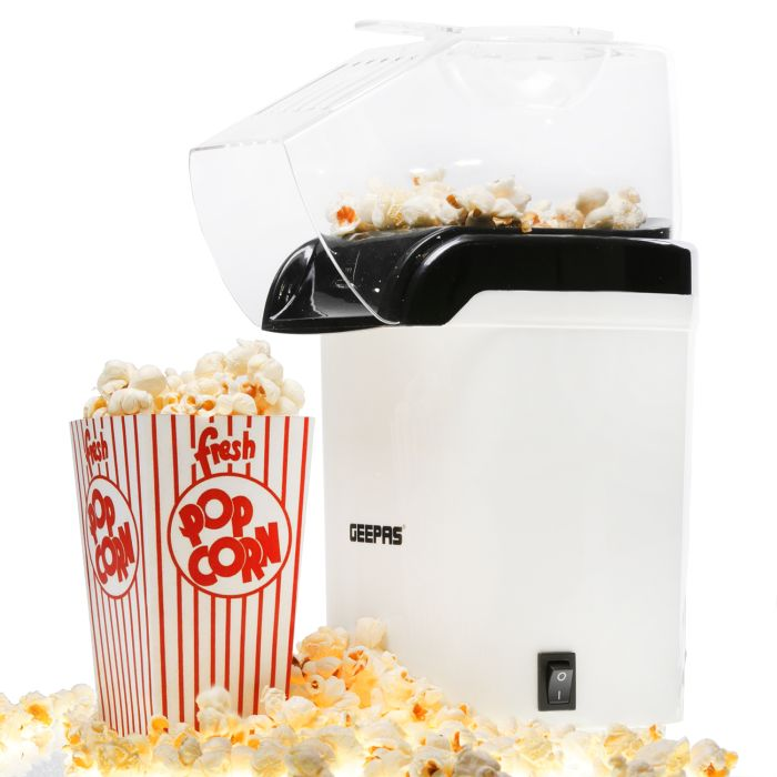 Geepas 1200W Electric Popcorn Maker - Makes Hot, Fresh, Healthy And Fat-Free Theater Style Popcorn Anytime - On/Off Switch, Attractive Design, Oil-Free Popcorn Popper - 2 Years Warranty