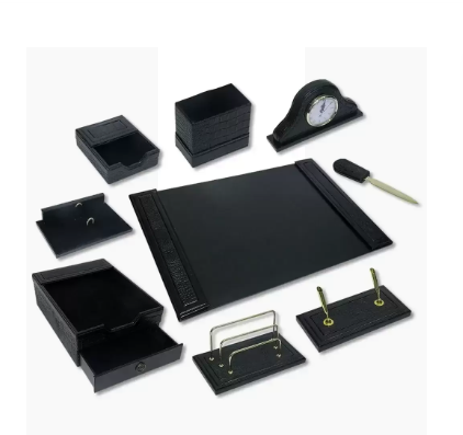 Office Desk Organizer - 9 Pieces FIS Executive Desk Set Black - FSDSW650