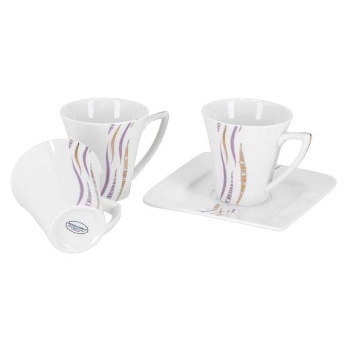 12Pcs Bone China Square Cup & Saucer Set, RF4306 | Non-Toxic, Smooth Surface, Translucent, Comfortable Grip And Lightweight Cup & Saucer Set | Ideal For Daily Use