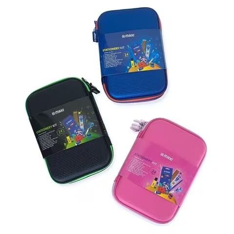 Maxi Double Zipper Pencil Case Stationery Kit Pink