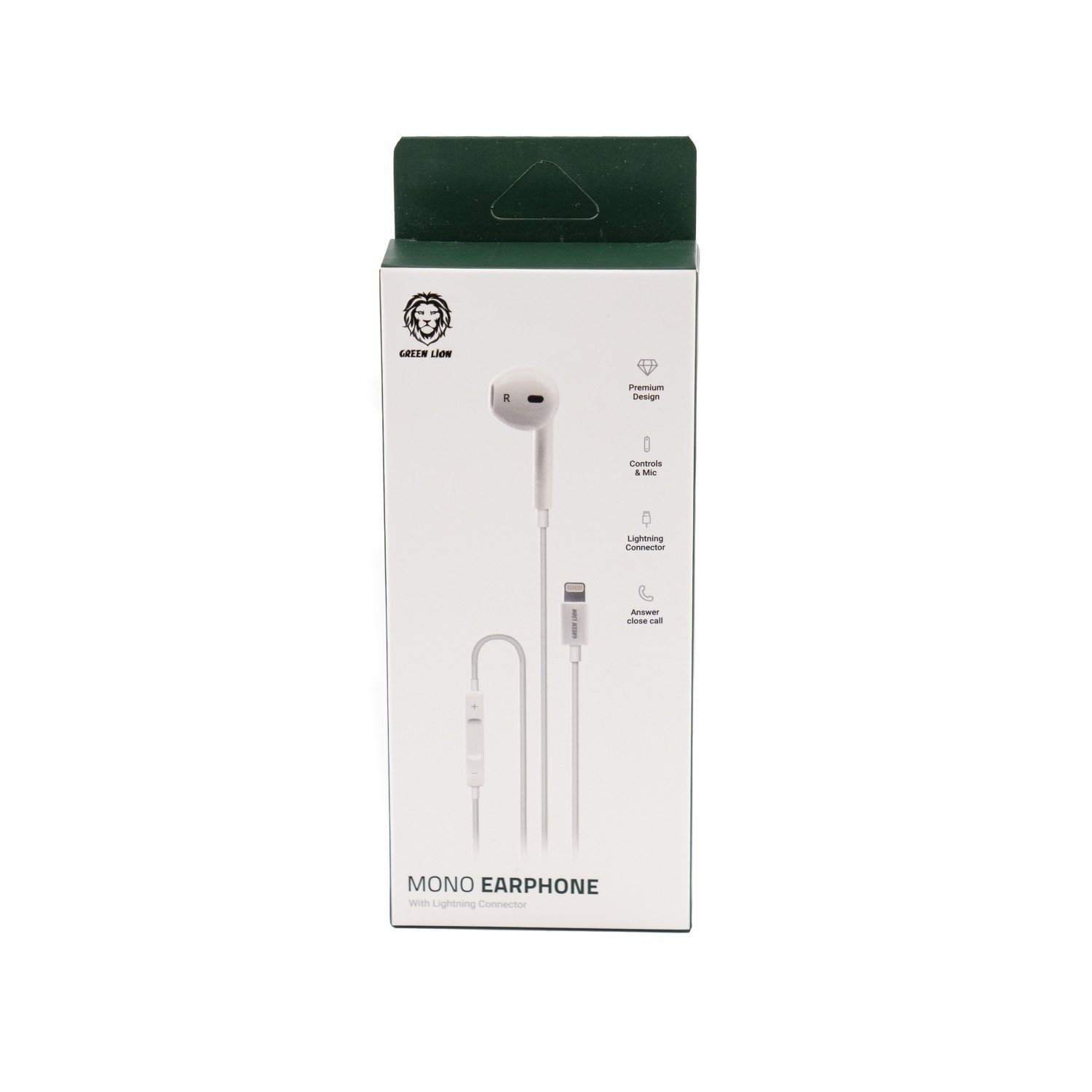 Green Mono Earphones with Lightning Connector - White
