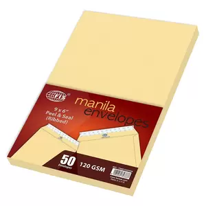 FIS Manila Envelopes, Peel & Seal Plain, Pack of 50 Pcs. 9 x 6 inch, 120 GSM - FSME1232PR50